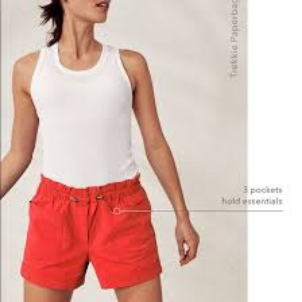Athleta Trekkie Paperbag Shorts Size 2 Tomato Red Lightweight Drawcord Waist